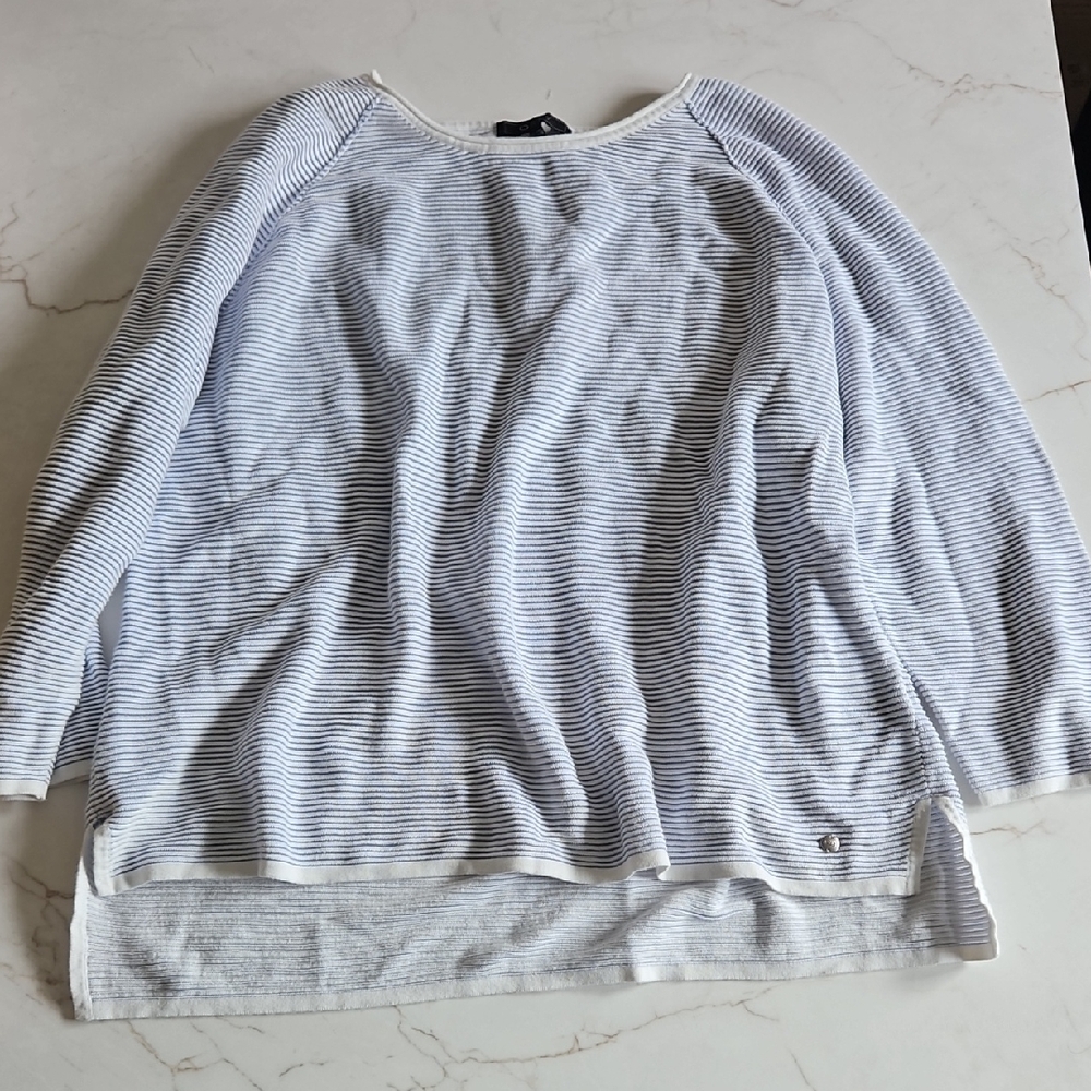 Orly Plus Size Blue Striped Long Sleeve Sweater